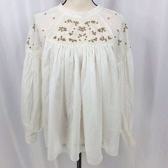 Free People Have It My Way Blouse Womens Size Small Beaded Embroidered Flowy - Picture 2 of 13